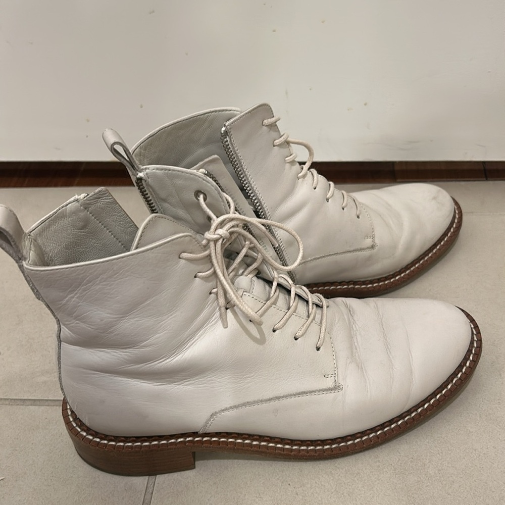 Vince Cabria Leather Combat Lace-up Booties In Off white size 8.5 - Picture 3 of 10
